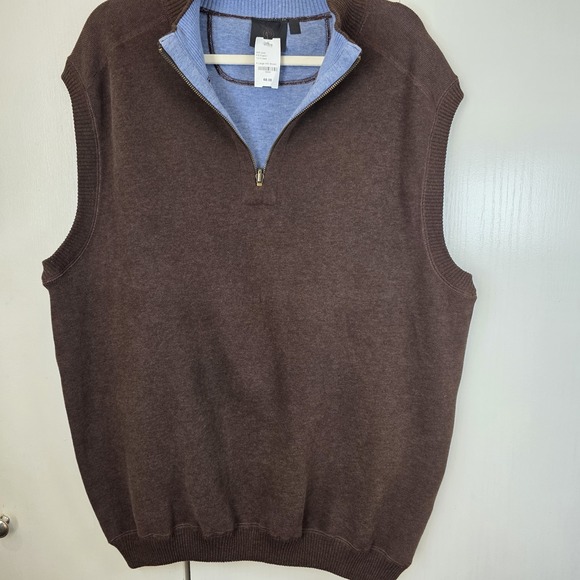 F/X Fusion Men's XL Heather Brown Cotton Quarter-Zip Sweater Vest Classic Preppy - Picture 1 of 8